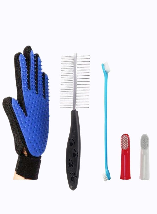 REGIIS Pet Grooming and Oral Care Set - Grooming Glove, Dual-Sided Comb, and Toothbrush Kit, Pack of 3 - Image 1